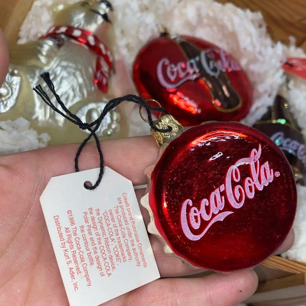 Kurt Adler Polonaise Coca-Cola Glass Ornaments • Set of 4 • VTG 1996 • With Box